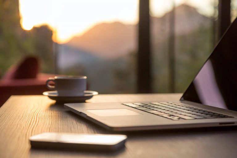 Lawyer working remotely from desk